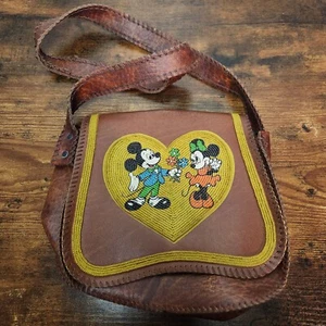 Vintage Beaded Mickey & Minnie Mouse Faux Leather Shoulder Bag Walt Disney... - Picture 1 of 11