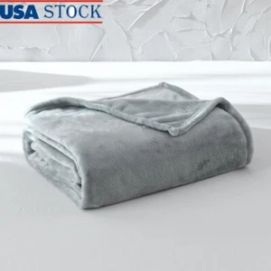 Super Soft Plush Blanket Adults Teens Cozy Comfort Camping Couch Relaxing Gray - Picture 1 of 8