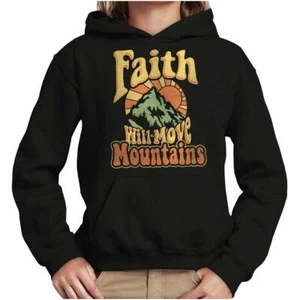 Retro Christian Faith Will Move Mountains Youth Hooded Sweatshirt Boy or Girl - Picture 1 of 7