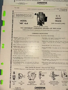 Willys/Carter; Army Truck bulletin. Item: 28139 - Picture 1 of 1
