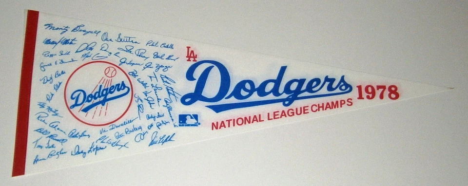 Banderín de los Campeones de la Liga Nacional de los Dodgers de Los Ángeles 1978 Serie Mundial Garvey Cey Don Sutton Foto 1 de 1