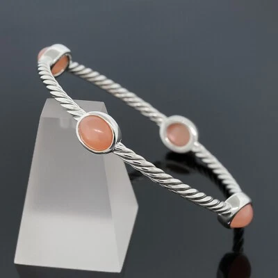 Brazalete David Yurman Melocotón Piedra Lunar Color Clásicos 4 Estaciones Cable Plata 925 Foto 1 de 4