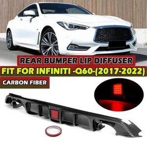 Rear Bumper Diffuser W/LED Brake Light For 17-22 Infiniti Q60 Carbon Fiber Look - Picture 1 of 11