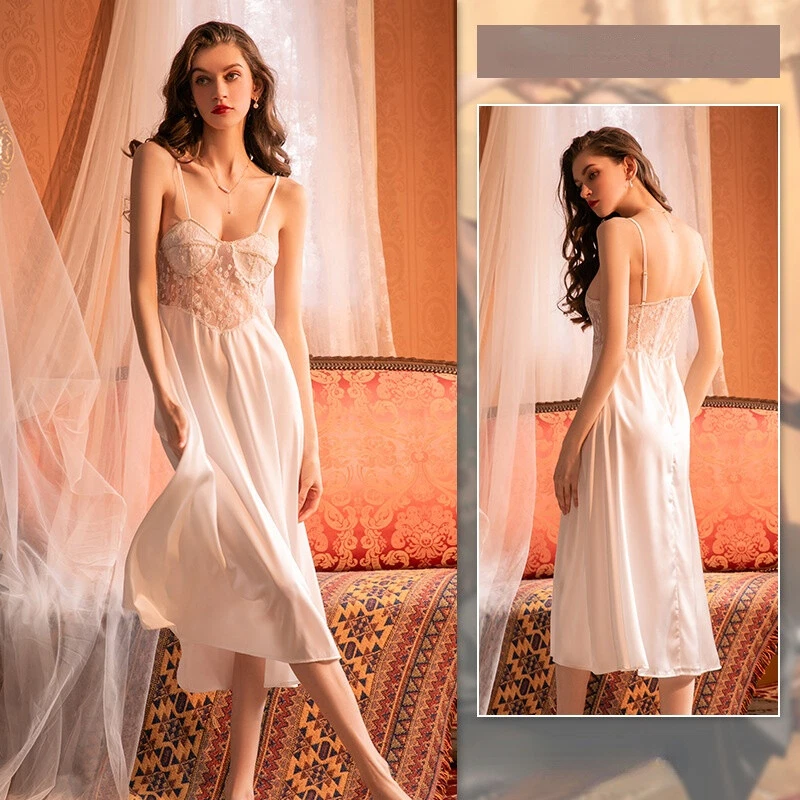 Женщин кружева шифоновое платье спагетти ремень длинный Nightie Sleepwear ретро - Изображение 1 из 4