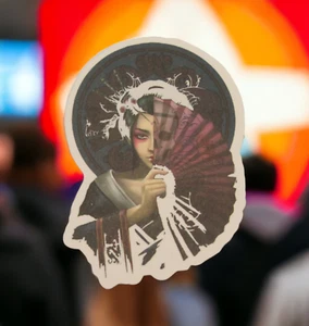 Geisha Japanese Woman Fan Skull Negative Spooky Dark Sticker - Picture 1 of 2