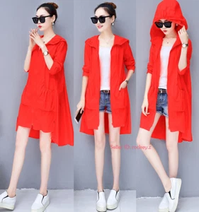 Womens Summer Hooded Sun-protective Coat Anti-UV Top Cycling Long Jacket Loose - Picture 1 of 19