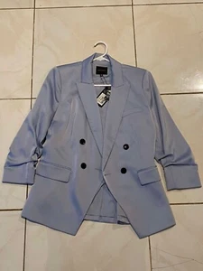 Portmans Women's Long Ruched Sleeve Pefect Blue Button Up Blazer - Size 12 - Picture 1 of 7