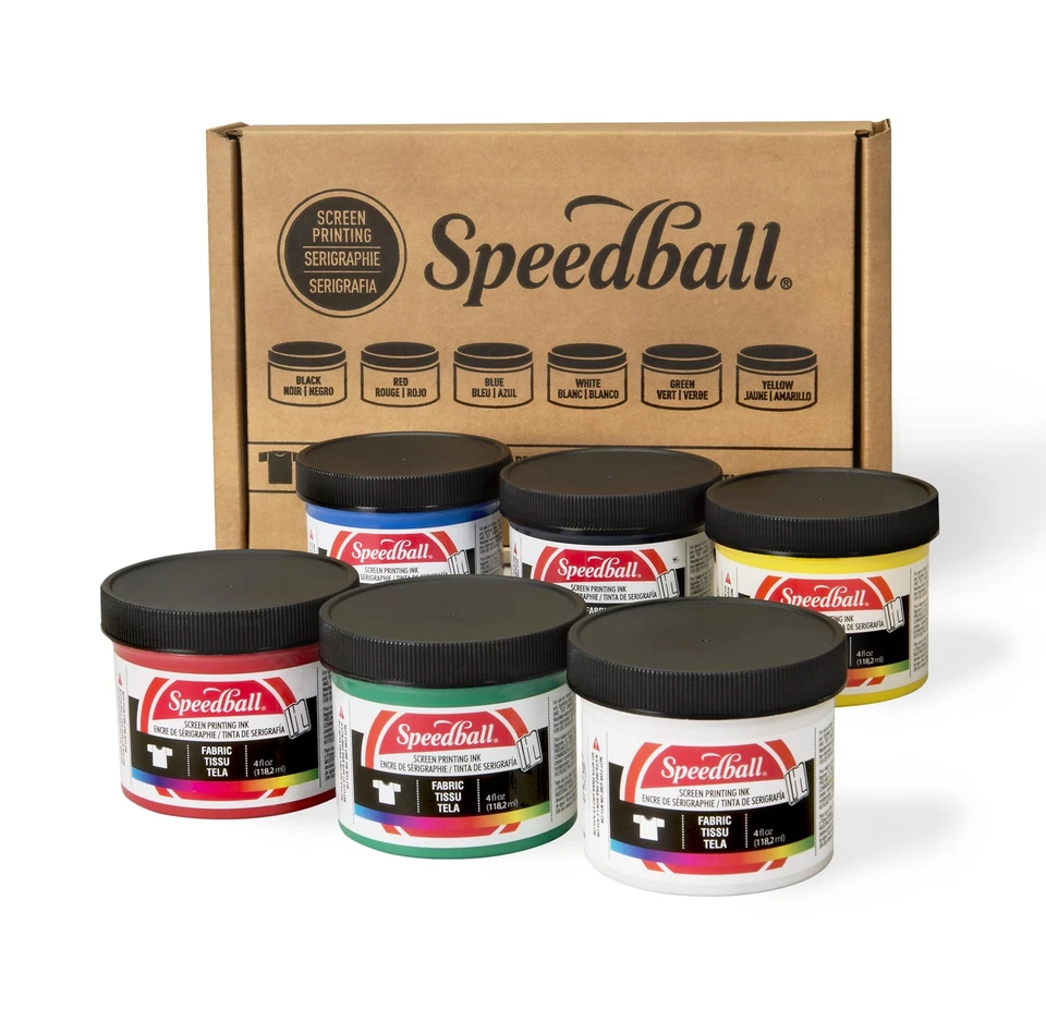 Speedball 4504W Fabric Screenprinting Ink Set Black Green White Blue Red 6
