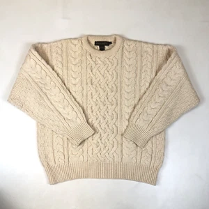 Inis Crafts Mens Merino Wool Fisherman Crewneck Sweater Made in Ireland Large - Picture 1 of 6