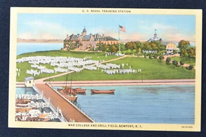 War College & Drill Field Newport Rhode Island RI Postcard PC 1940s Curteich - Picture 1 of 1