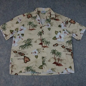 Pacific Legend Button Up Shirt 3XL XXL Hawaiian Aloha Beige Cotton Beach Camp - Picture 1 of 8