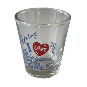 I Love Niagara Falls Shot Glass Blue Text Red Heart Souvenir Barware Vintage - Picture 1 of 5