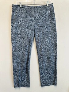 J JILL Women’s Size 8 Petite Blue Paisley Prints Cotton Straight Leg Ankle Pants - Picture 1 of 9