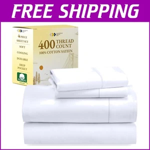 Breathable 100% Cotton Full Size Sheets Set with Deep Pockets - Machine Washable - Picture 1 of 10