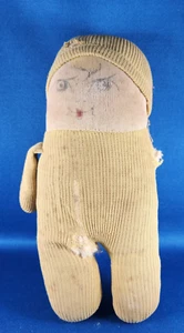 Antique Handmade Sock Doll w/Hat Creepy Yellow Stuffed Cotton Distressed One Arm - Picture 1 of 6