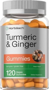Turmeric Curcumin Gummies | 120 Count | Plus Ginger | Peach Flavor | by Horbaach - Picture 1 of 8