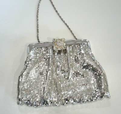 Vtg Silver Whiting & Davis Co Evening Handbag Rhinestones Bridal Wedding Event - Image 1 of 4