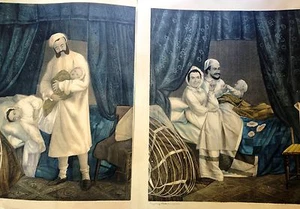 MATRIMONIO,BAMBINO,coppia di litografie a colori d'epoca.XIX secolo - Picture 1 of 1