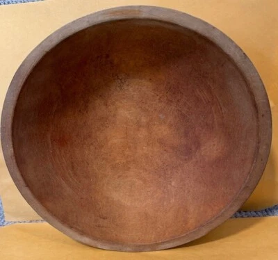 Vintage 11" Munising Round Wooden Wood Dough Footed Bowl with Red Ball Feet - Image 1 of 4