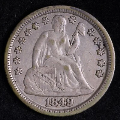 Moneda de diez centavos de plata libertad sentada 1849 elección AU E225 ACVS Foto 1 de 2
