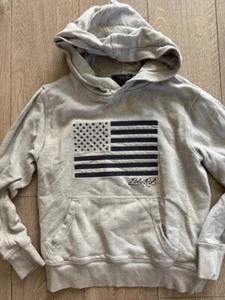 Ralph Lauren Polo Boys size S 8 Terry Cloth Cotton Hoodie Gray America USA Flag - Picture 1 of 5