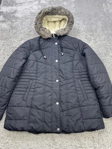 Below Zero by Rothschild Jacket Women XL Black Puffer Faux Fur Hooded Parka Coat - Picture 1 of 10