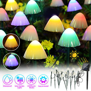 Solar LED Mushroom String Fairy Lights Outdoor Garden Landscape Patio Decor Lamp