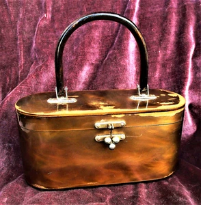 VINTAGE 1950ER GOLD PERLISIERTE KUNSTSTOFFBOX HANDTASCHE - KALIFORNIEN - Bild 1 von 6
