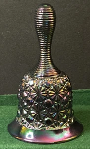 Fenton Purple/ Blue Iridescent Carnival Daisy and Button Glass Bell 6” #1966-CN - Picture 1 of 9