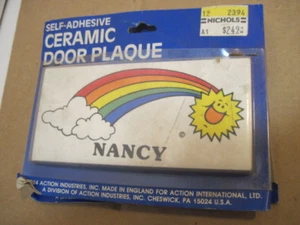 NIB OLD RETRO NANCY RAINBOW SELF-ADHESIVE CERAMIC DOOR NAME PLAQUE WALL SIGN - Picture 1 of 1