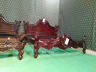 Cama de madera USA King 76""x80"" CAOBA OSCURA diseñador gótico barroco estilo francés Foto 1 de 4