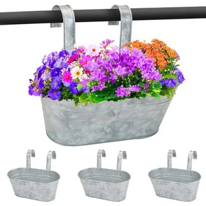 Metal Hanging Flower Pots for Railing Fence, Galvanized Steel Hanging Bucket ... - Picture 1 of 6