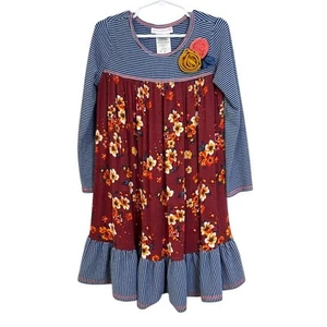 Bonnie Jean Girls 6 Striped Floral Dress Fall Peasant Boho Hippie Hobo - Picture 1 of 7
