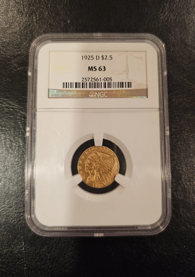 1925-D Gold Indian Head Quarter Eagle $2.50 MS 63 NGC - Image 1 of 2