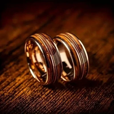 Engagement Ring, Imitation Wood Pattern with Guitar Strings and Unique Ring - Image 1 of 4