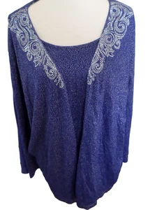 Ladies Size 2X Ruby Rd Embellished Dressy Top over Att Shell Metallic Thread - Picture 1 of 6