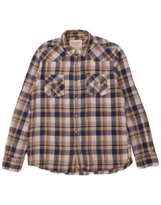 GUESS Mens Slim Fit Flannel Shirt Large Navy Blue Check Cotton QS05 - Picture 1 of 3