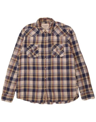 GUESS Mens Slim Fit Flannel Shirt Large Navy Blue Check Cotton QS05 - Image 1 of 3