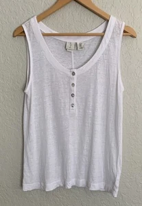 Joie 100% Linen Top Sz M White V Neck Sleeveless Shirt Buttons - Picture 1 of 6