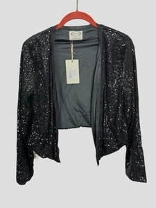 Mia Joy By Joyfolie Girls Sz S Black Glitter Liv Cropped Luxury Jacket Lace Trim - Picture 1 of 8