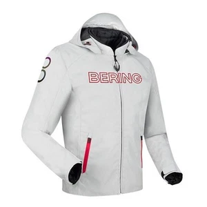 Bering Textile Motorcycle Jacket Hoodie Warwick Light Grey Red A Rated CE - Picture 1 of 8