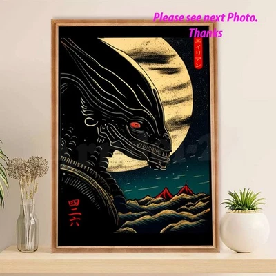 Alien Japanese Monster Poster Creepy Ukiyo-e Art Print Wall Home Decor No Frame - Image 1 of 4