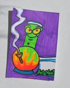 ACEO Original Art Smoking 420 Mixed Media Kein Druck - Bild 1 von 3