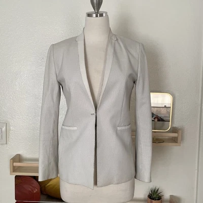 Blazer Elie Tahari Talla 4 Cuero Cordero Darcy Hueso Blanco Chaqueta Perforada Foto 1 de 4