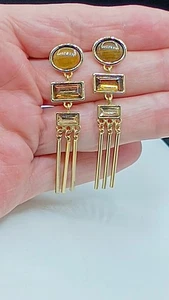 Ägyptische Revival Strass Ohrringe Ohrhänger goldfarben 2,5" - Bild 1 von 6