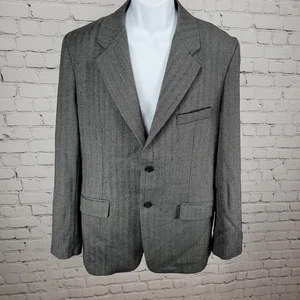 Barneys New York Grey 100% Wool Herringbone Blazer Italy Made Size 52 US 42 - Picture 1 of 17