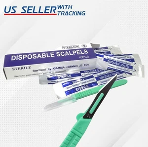 STERILE DISPOSABLE SCALPELS #11 - 10 PCS SINGLE USE-DENTAL,SURGICAL,DERMAPLANING - Picture 1 of 3