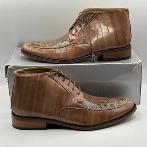 Zapatos de vestir David Eden para hombre genuinos marrón cocodrilo y anguila de caña alta talla 9 - Imagen 1 de 12