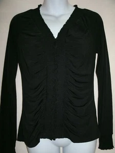 Blusa Negra Lisa-Mangas Largas-Frontal-Rocada-Poli/Spandex-Por Atención-S.Talla Nueva S - Imagen 1 de 5