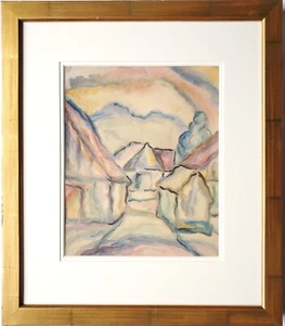 Gemälde Aquarell Landschaft Dorf Straße Bauerngehöft Häuser - Picture 1 of 11